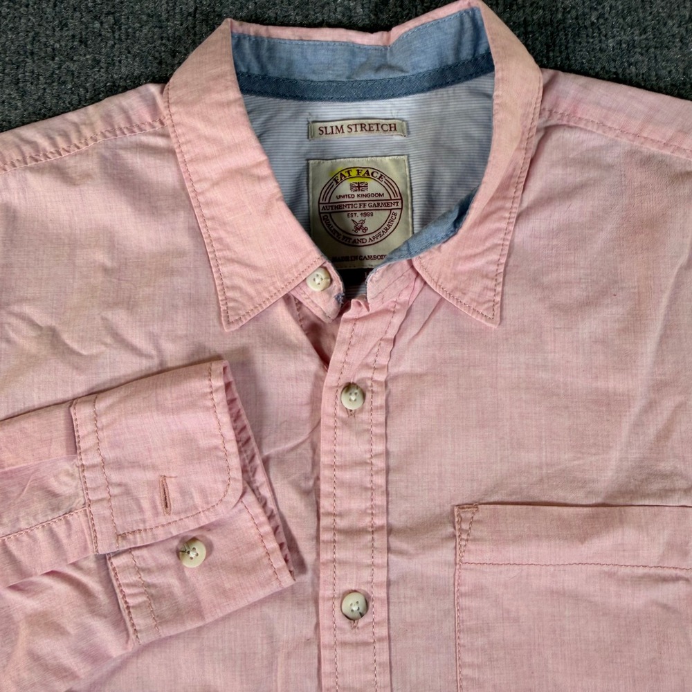 Fat Face Mens Slim Stretch Button Down Shirt Pink Long Sleeve Medium #3547